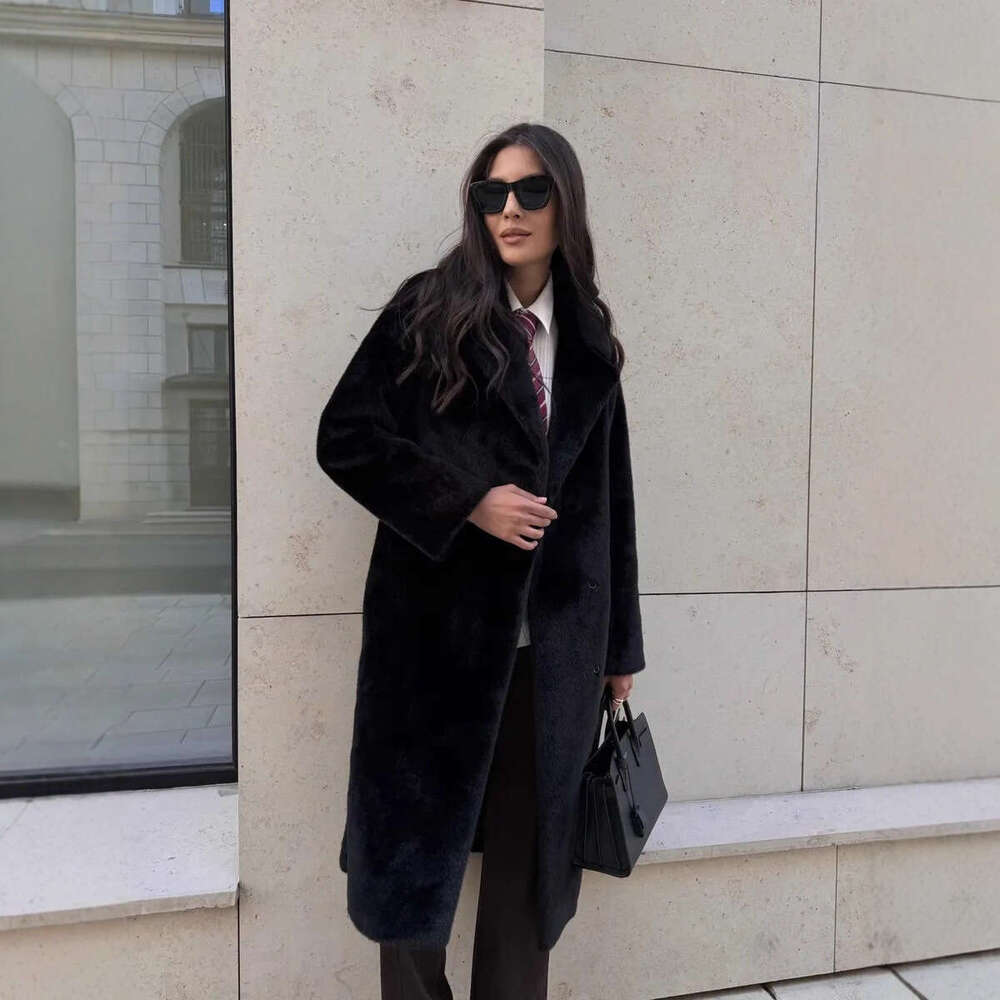 Belted Faux Mink Coat Plush Winter Long Thickened Eco-Friendly Fur Jacket For Women