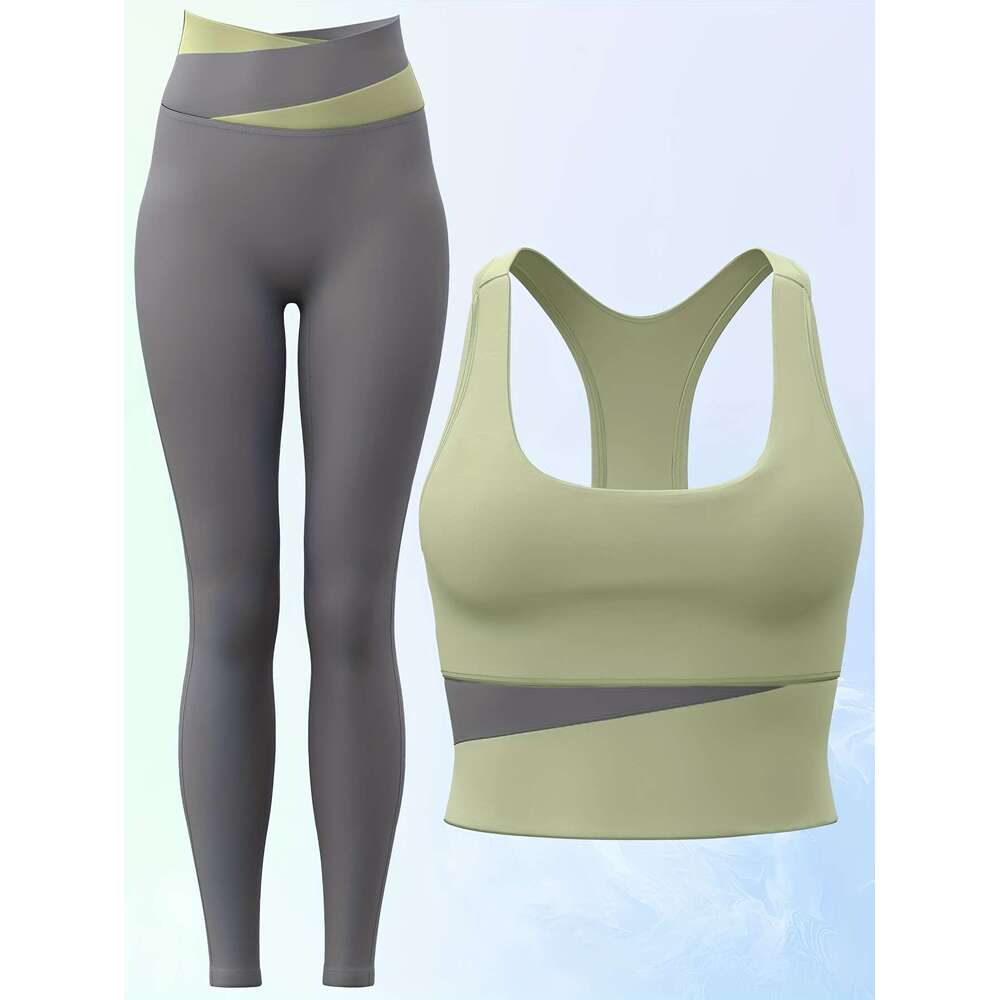2pcs Women's sports combo Sports bra high-waisted leggings set Slim fit Suitable for running, gym and yogayoga
