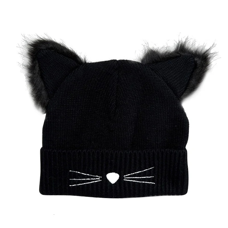 Warm Winter Hat For Women Wool Knitted Cat Ears Faux Mink Hats Skullies Fur Pompom Caps Female Beanies Bonnet Femme 251013