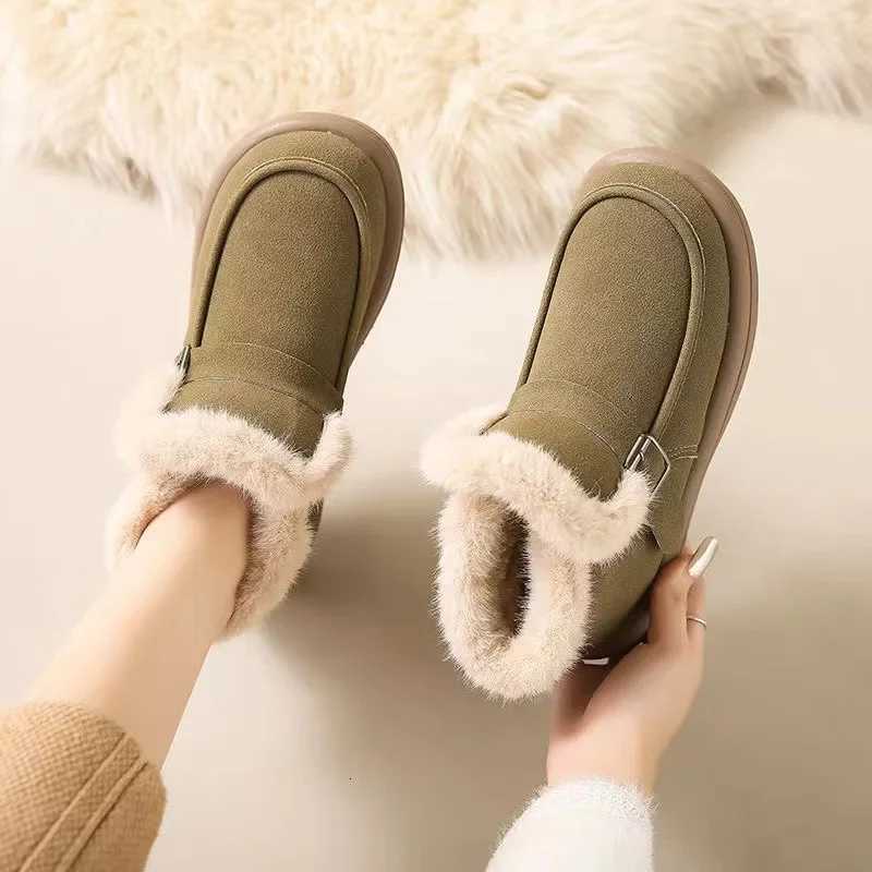 Winter Womens Snow Boots Korean Version New Plush Comfortable Super Warm Anti Slip Soft Bottom Belt Buckle Womens Shoes Z251029