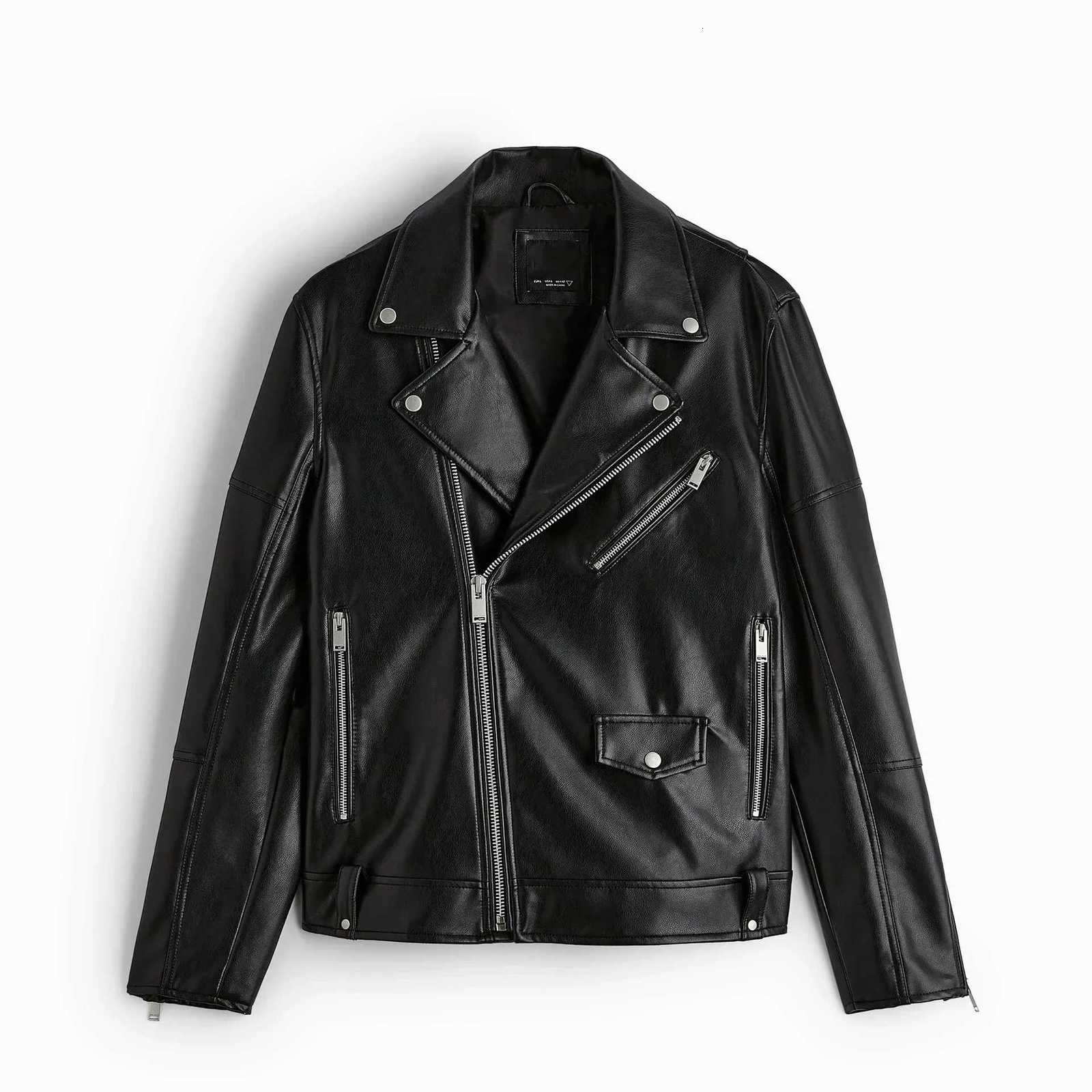 LIBIELIY Mens Autumn New Fashion Lapel Zipper Casual PU Leather Jackets Frontal Asymmetrical Design Imitation Leather Biker JT251029