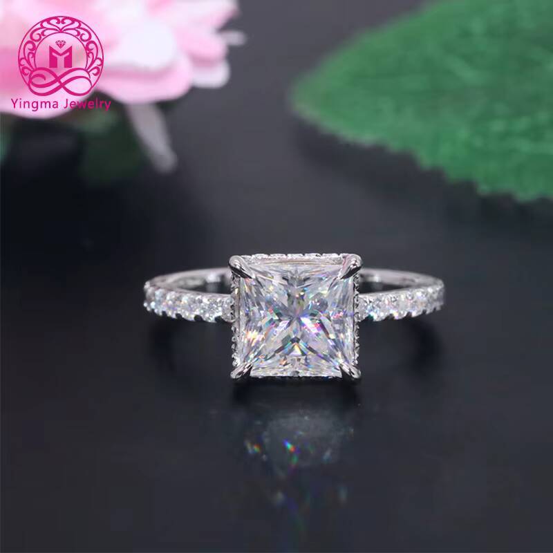 Yingma Fine Jewelry 925 Silver 14k 18k Solid Gold 2ct Princess Cut square Moissanite Ring