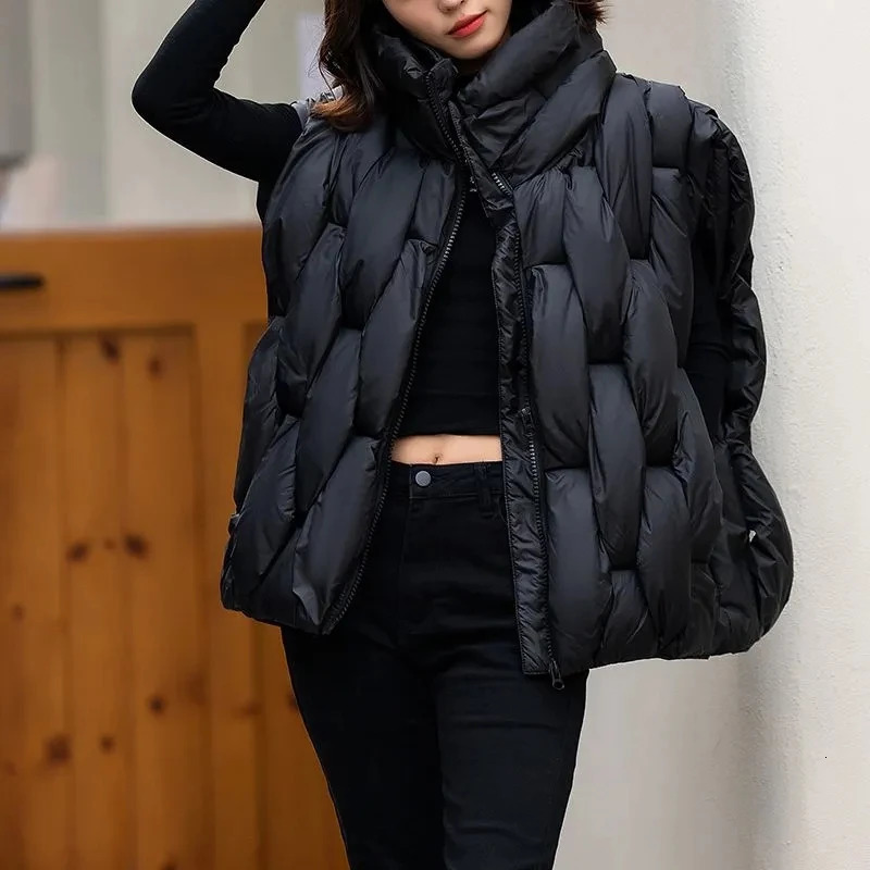 Women Thick Vest y ner Square Weave High Collar Warm Casual Oversized Puffer Bubble Sleeveless jacket 251027