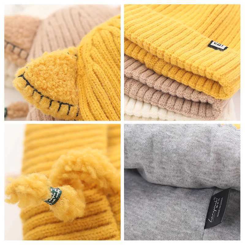 Solid Color Baby Winter Hat Kids Thicken Woolen Knitted Beanie Cartoon Cat Ear Girls Children Cold Proof Warm Ear Protection Cap251028