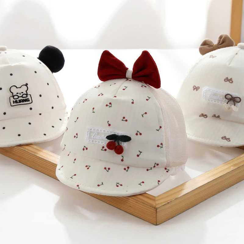 Red Bow Girls Mesh Duck Tongue Hat 06Month Baby Sun Hats Summer Children Sunscreen Visors Cute Cartoon Infants Net Peaked Cap251028
