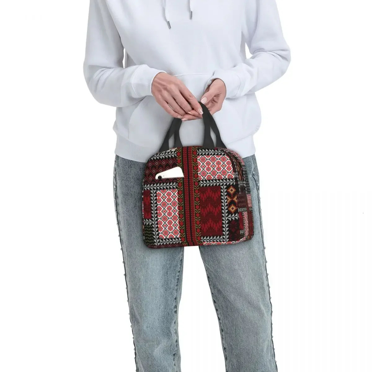 Custom Arabic Keffiyeh Traditional Pattern Insulated Lunch Bags for Tatreez Art Portable Cooler Thermal Food Lunch Box Travel 251029