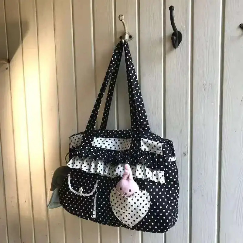 Dot Pattern Casual Shoulder Bag Ruched Sweet Large Capacity Tote Bags Heart Pocket Cute Handbag Commuting Bags For Women 251029
