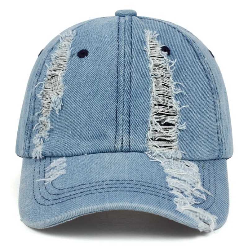 Holed Baseball Caps Vintage Washed Distressed Cap Fashion Sports Denim Hats Plain women Men Dad CapsW251029