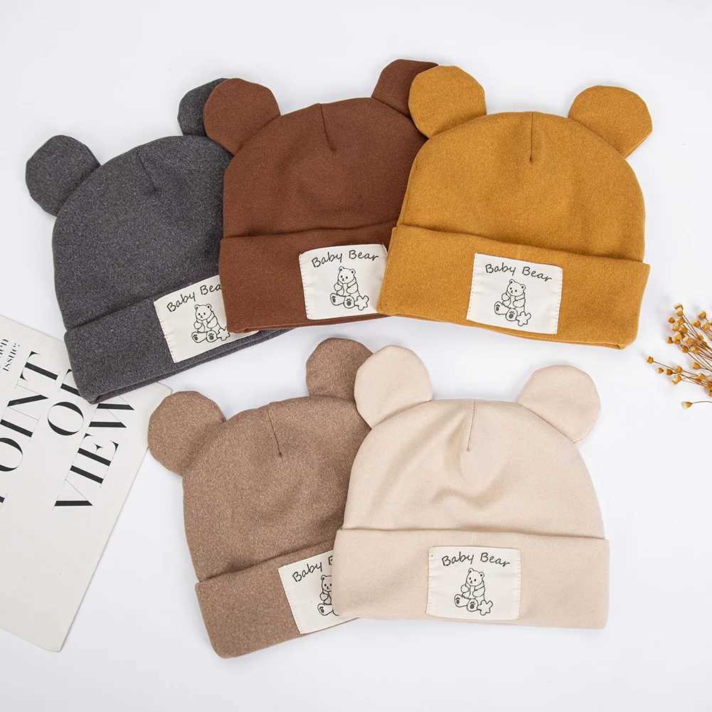 Cute Bear Ear Baby Turban Hats for Newboorn Boys Girls Faux Cashmere Label Caps Beanies Autumn Winter Infant Bonnets251028