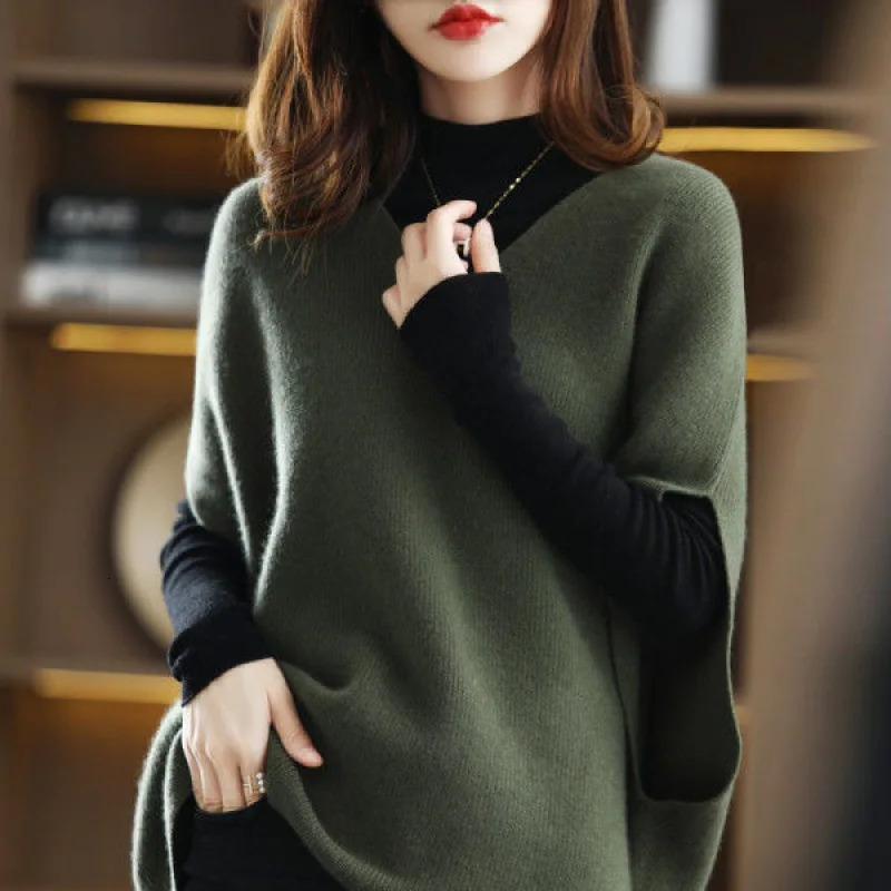 Autumn Winter Cashmere Sweater Vest Female Vneck Bat Sleeve Solid Color Versatile Sleeveless Loose Knit Waist B1 251029