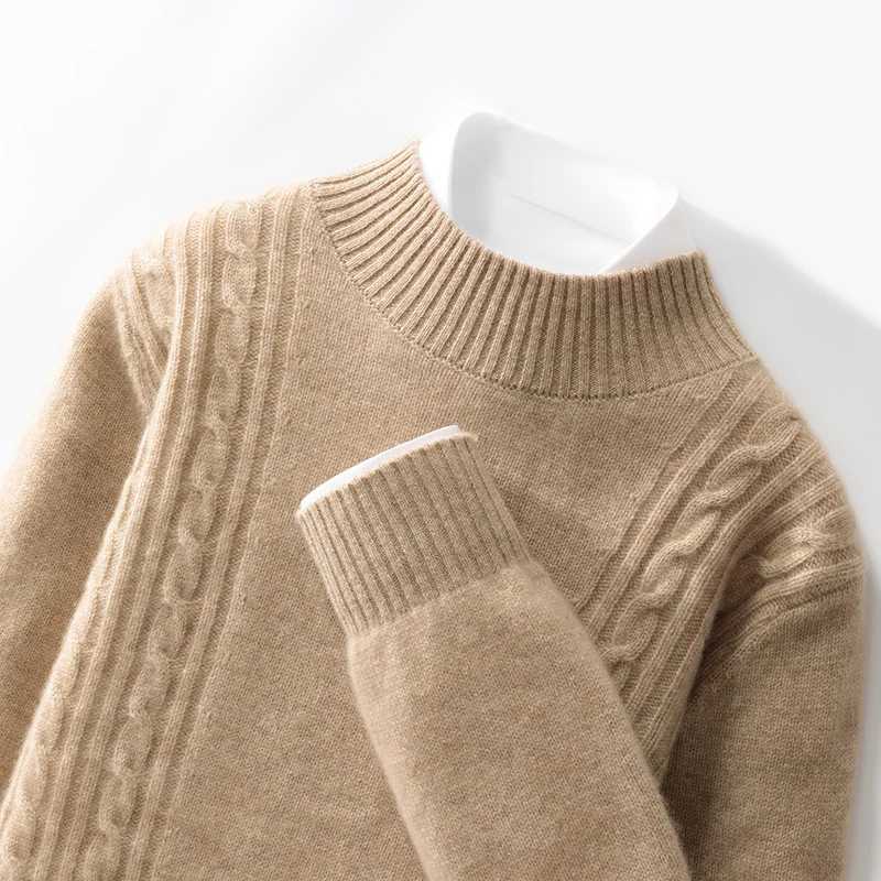 FallWinter Halfhigh Neck Thickened 100 Pure Wool Sweater Mens Twist Longsleeved Cashmere Loose Sweater Bottom Jacket J251029