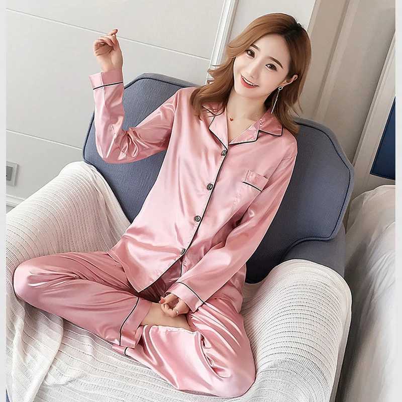 Pajamas Sets for Women 2024 Sexy Silk Women Pijama Sets Sleepwear Longsleeve Cardigan Set Female Ice Silk Pyjamas Home ClothingT251029