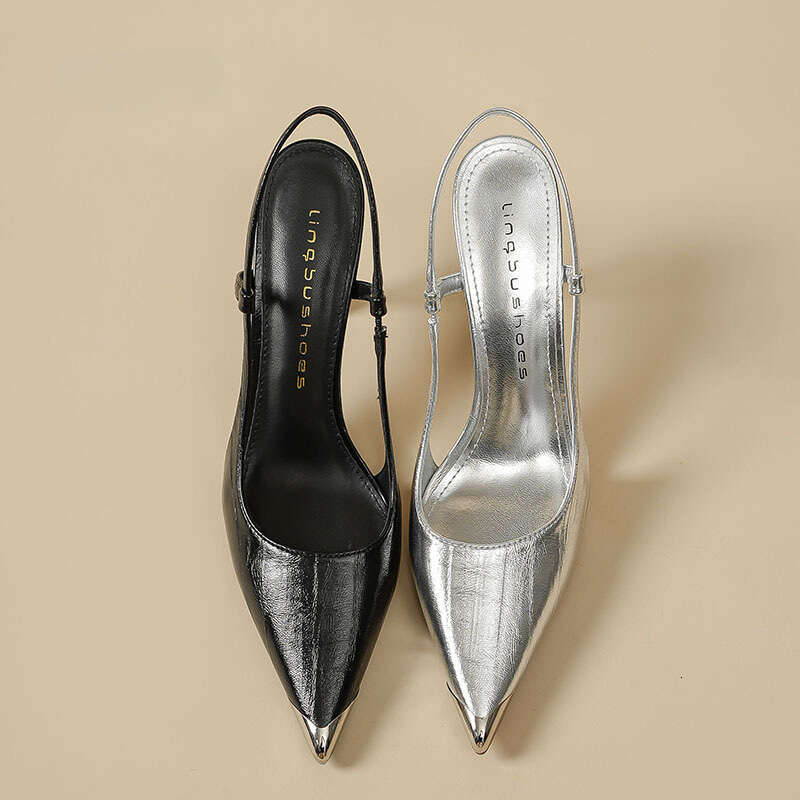 Silver Sandals for Designer Shoe Women 2025 New French Style Elegant High-end Closed Toe Backless Dress Shoes with Thin High Heels