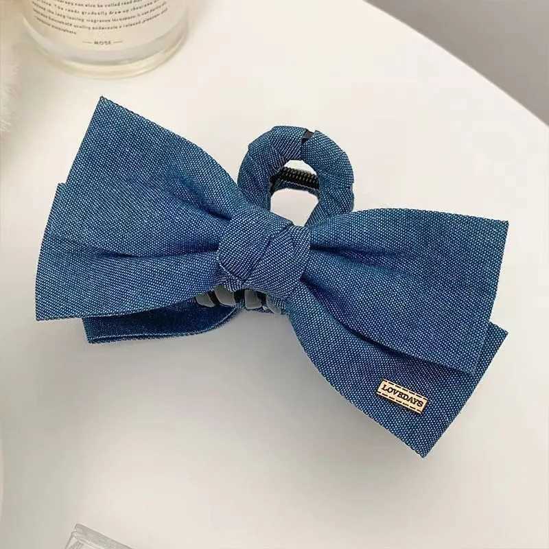 1PC Denim Fabric Hair Clip Bow Clip Womens Elegance Back of the Head Updo Grip Clip Elegant Shark Clip Hairpin HeadpieceW251028