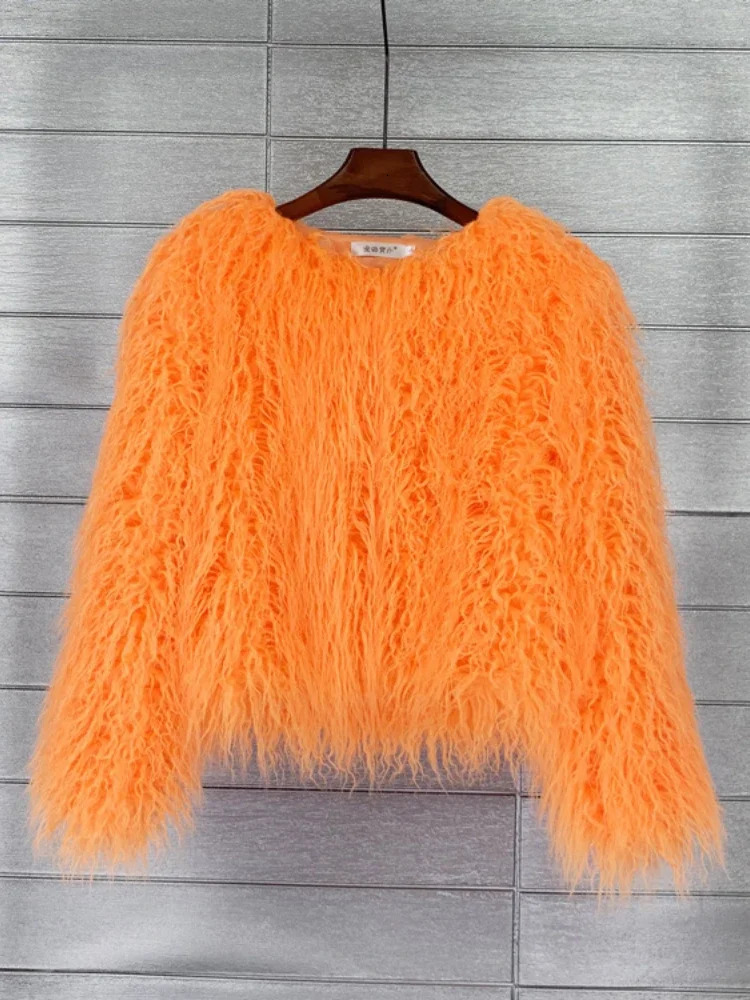 Colorful Warm Faux Women Fur Coat Black White Pink Plush Coat Female Jacket Fur Autumn Winter Shaggy Outerwear High Street 2025 251029
