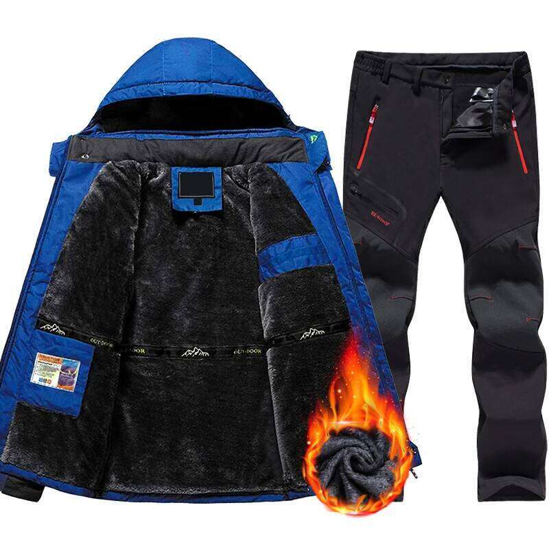 Men's Thicken Warm Suit Waterproof Windproof Snow Fleece Jacket Pants Winter Outdoor Snowboard Wear Set Ski Brands Overalls