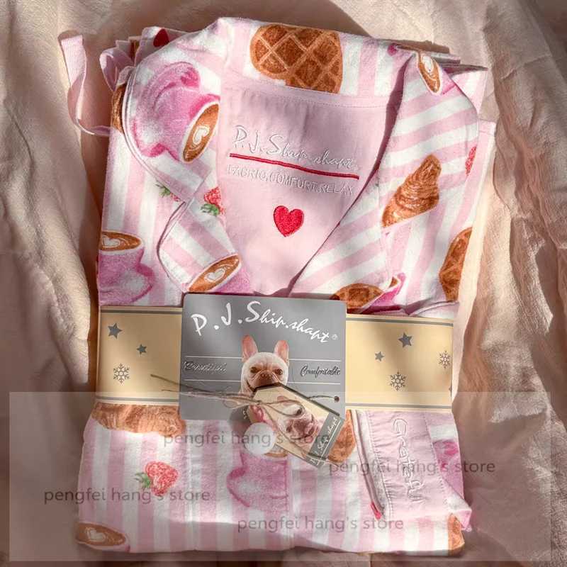 2025 New Pajamas Suit Cotton 2 Piece Set Women Print Cartoon Nightwear Long Sleeve Trousers Set Autumn Loungewear Home ClothesT251029