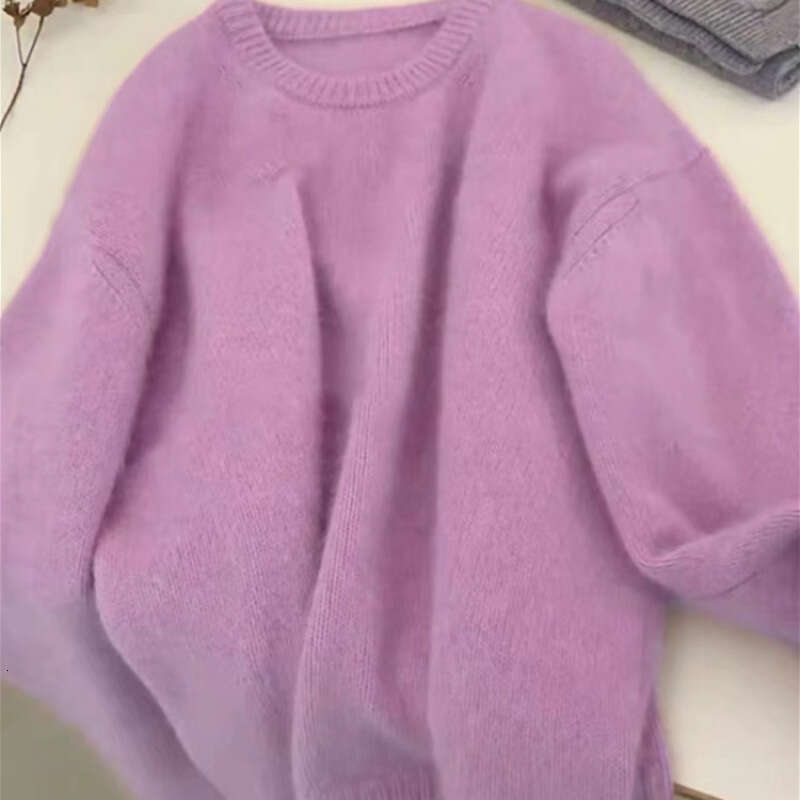 Women's Sweater Pullover Solid Loose Neck New Soft Alpaca Female Tops Woman Knitwear Jumpers Spring Autumn Soft and waxy imitation raccoon fleece