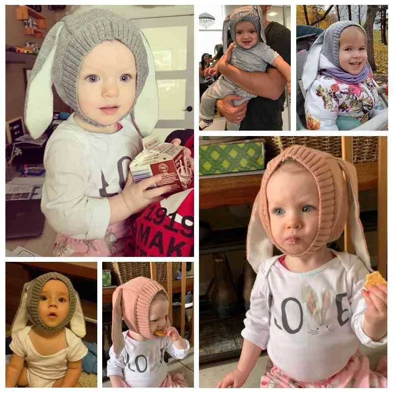 Cute Long Ears Rabbit Baby Kint Hat Cartoon Bunny Infant Ear Protection Cap 012M Toddler Winter Warm Woolen Beanie Photo Props251028