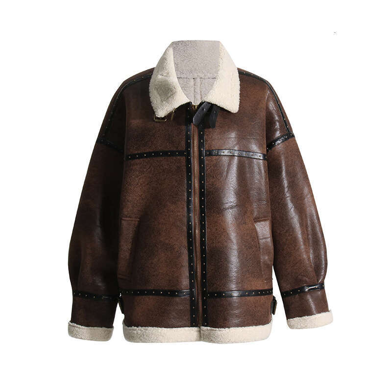 2025 Autumn New Fashionable Sheepskin One-Piece Stand Collar Loose Lamb Wool Coat For Women