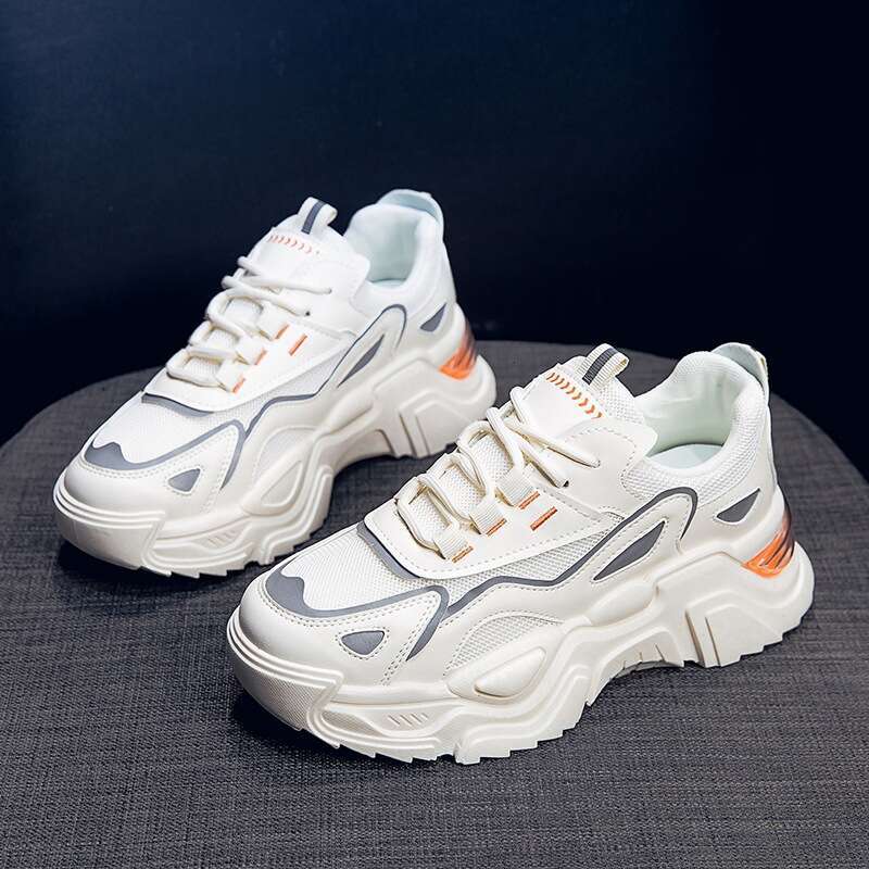 Women's Lightweight Designer Shoe 2025 Internet Celebrity White Casual Sneakers Versatile Thick Sole Height Increasing Breathable Mesh All-Match 