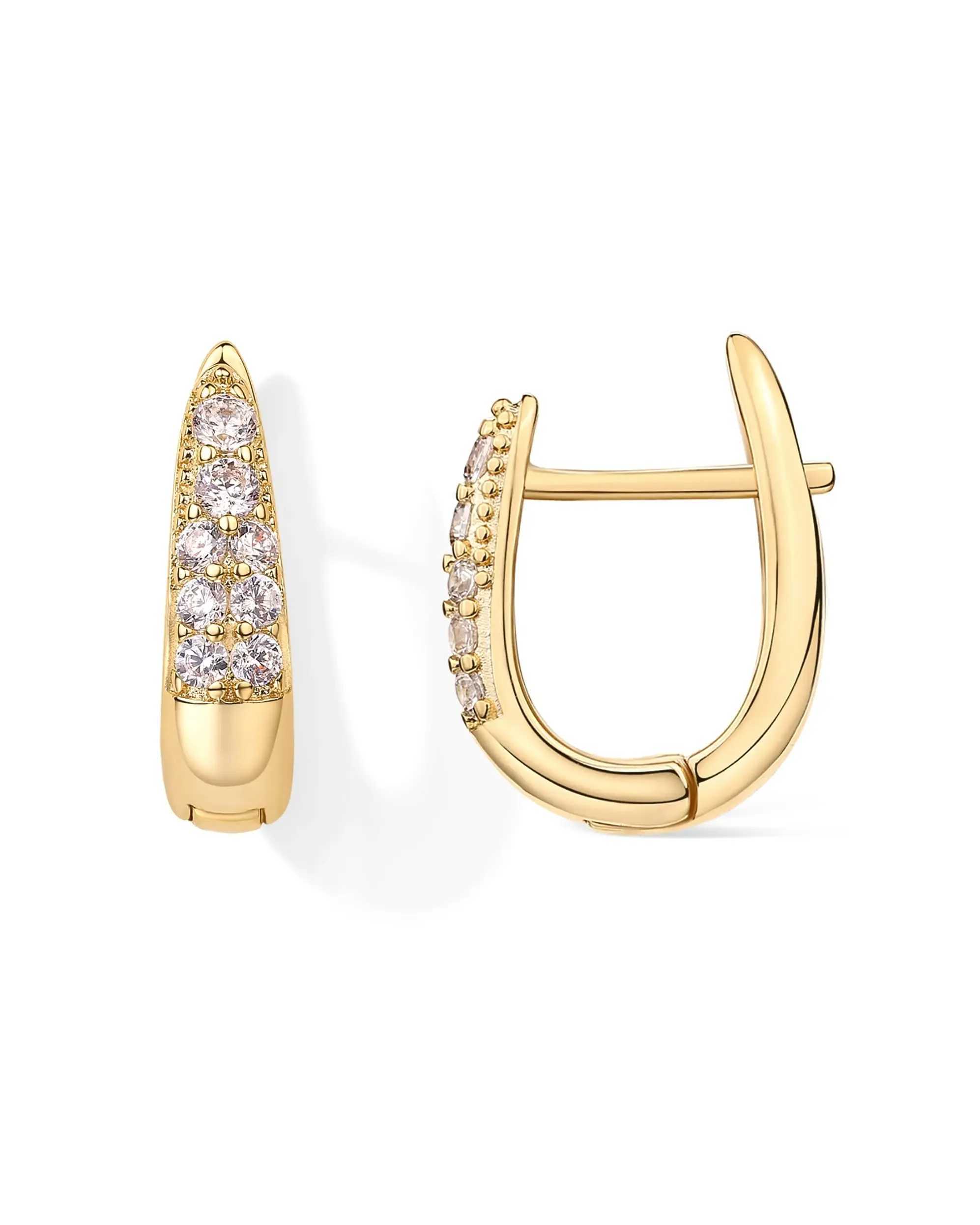18K Gold Plated Hoop Earrings For Women Luxury Zircon Earrings With 925 Sterling Silver Posts Lady Girls Hypoallergenic CubicW251029