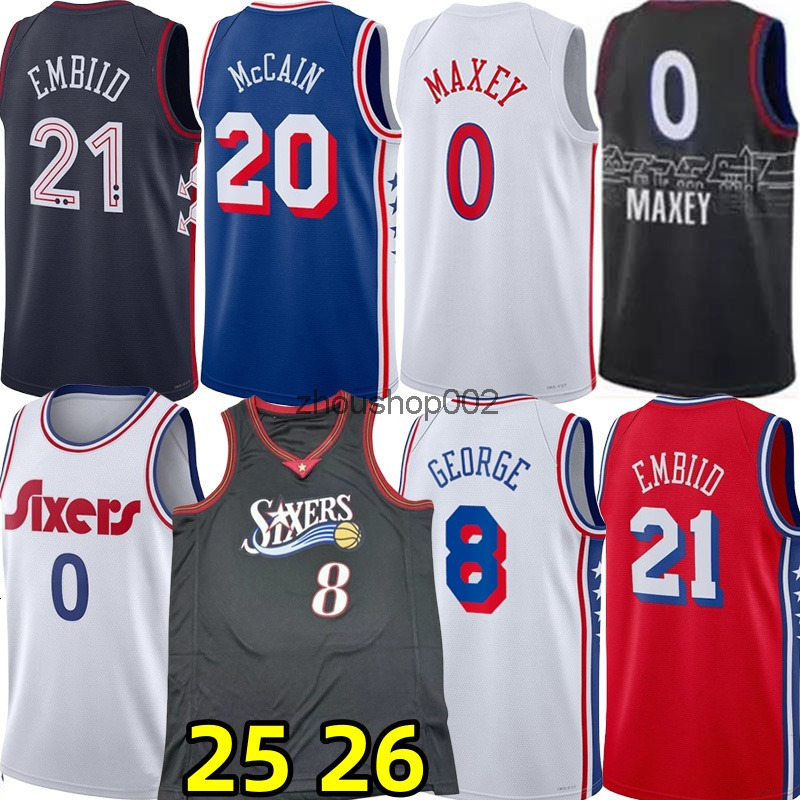 76erss Basketball Jerseys Tyrese Maxey Jared McCain VJ Edgecombe Paull George Joell Embiid Quentin Grimes Kelly Oubre Andre Drummond Allen Iverson Cit