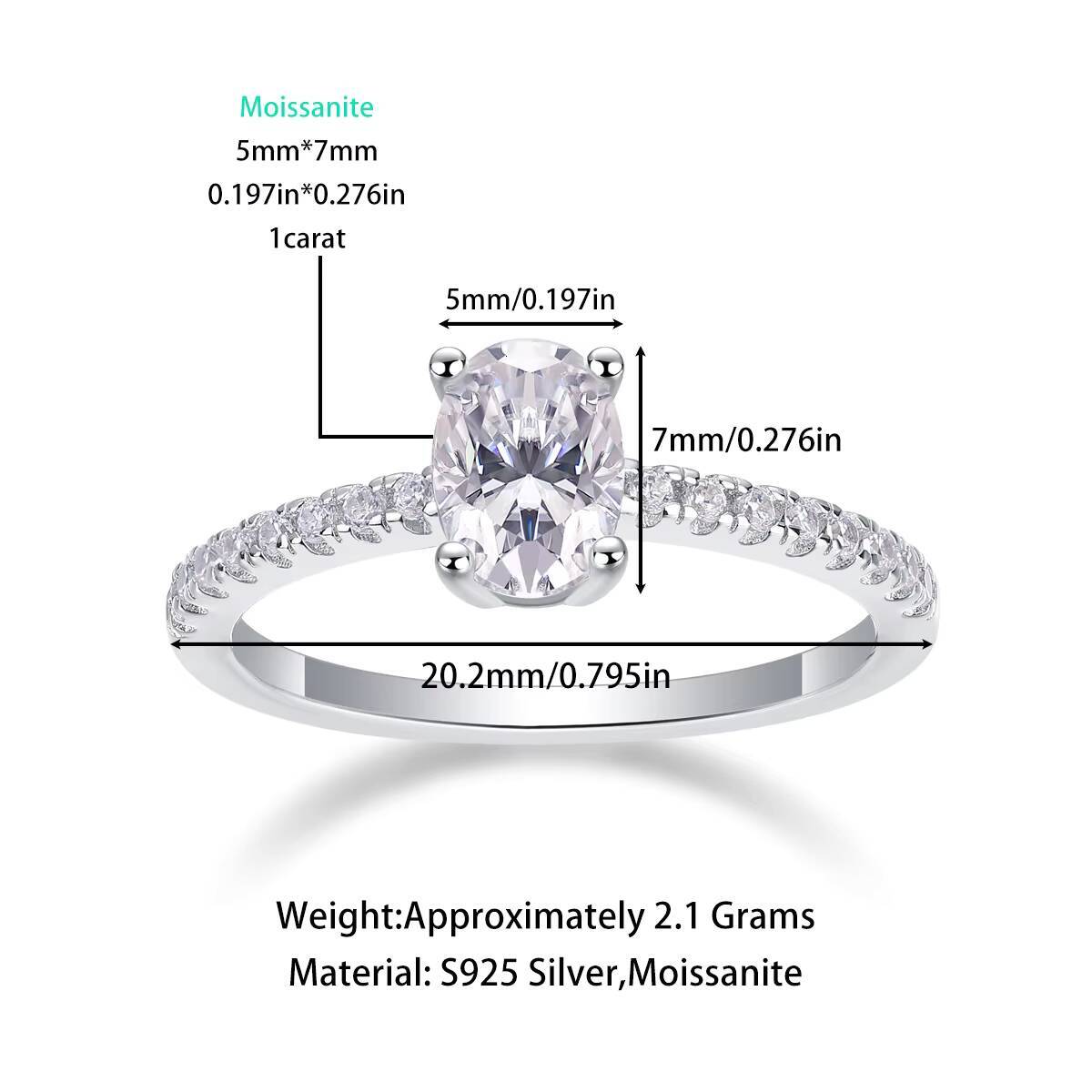 Guangzhou Jewelrys Classic Unisex Moissanite Oval Half Eternity Ring 925 Sterling Silver for Weddings and Parties