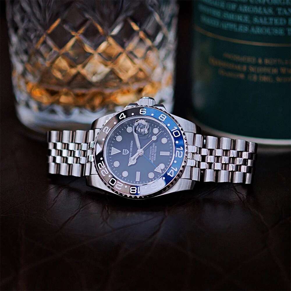 New GMT Full Luminous Men's Fully Automatic Mechanical Watch Stainless Steel Calendar Movement NH34A Wristwatch
