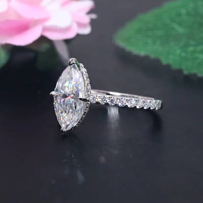 Custom Made Pass Diamond Tester Vintage Silver 9K 14K 18K Gold Wedding Flawless Marquise Moissanite Engagement Ring for Women