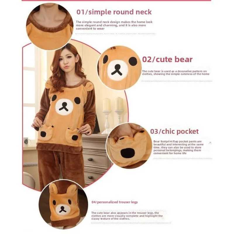 Warm Sleepwear for Winter LongSleeved Pajamas Women Round Neck Thick Flannel Student LongSleeved Trousers Loungewear 2 Piece ST251029