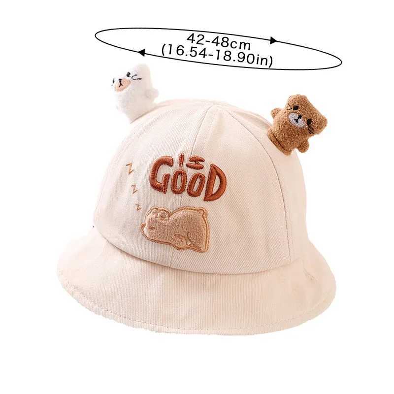 Cartoon Bear Baby Bucket Hat Solid Color Ear Infant Fisherman Cap Kawaii Embroidered Widebrim Kids Boy Girl Panama Sun Hats251028