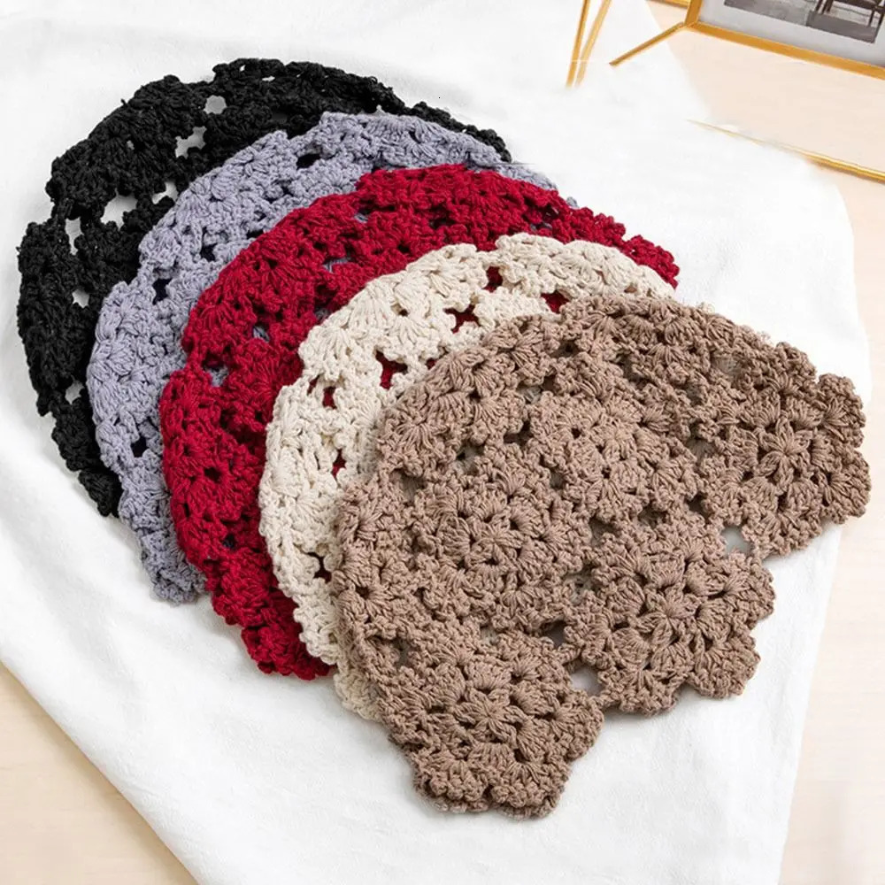 Breathable Hollowed Out Knitted Hat Flowers Casual Beret Cap Summer Fashion Cotton Skullies Sun Visor Women 251013