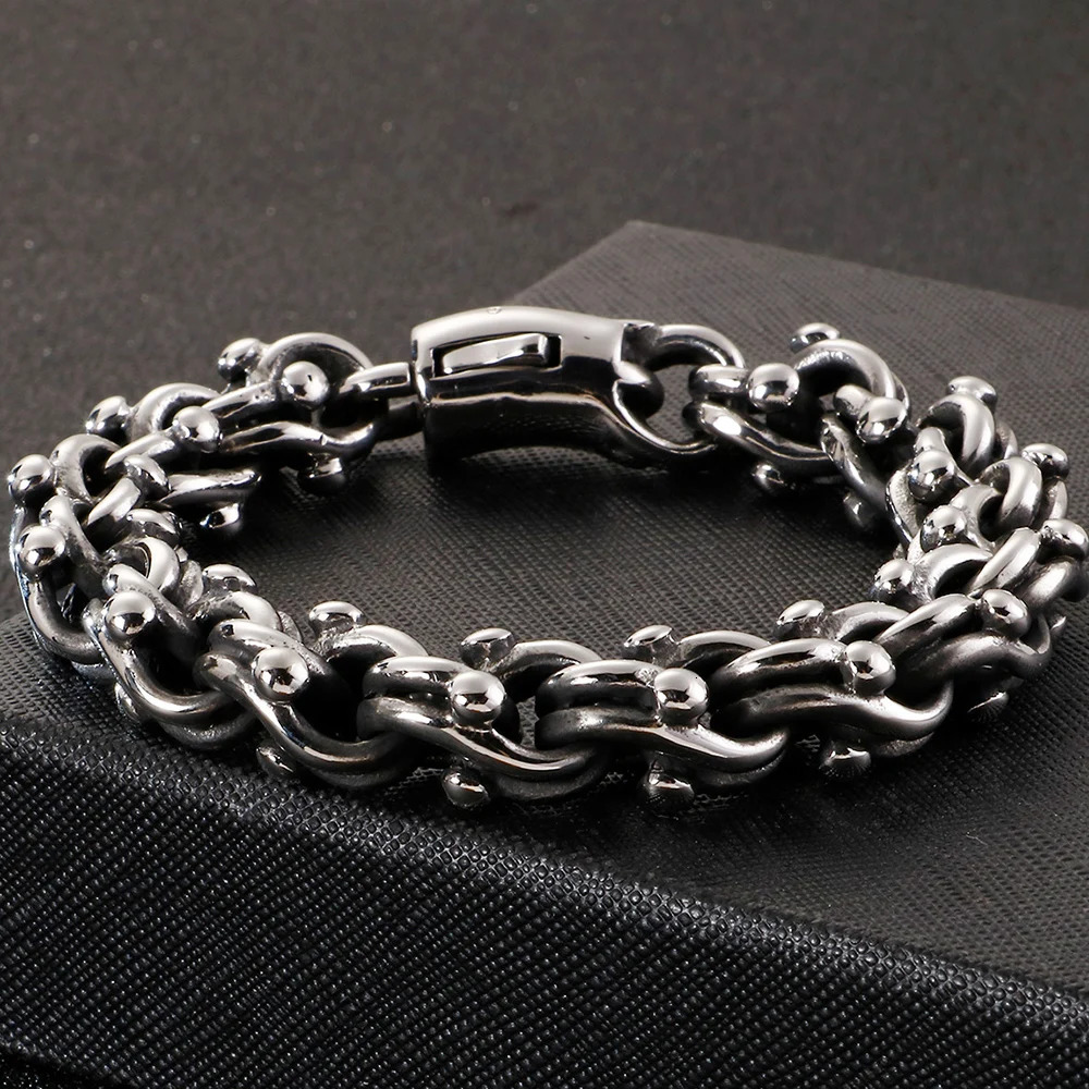 Heavy Stainless Steel Cross Bracelet Men 23CM Long 1M Wide Bicycle Chain Mens Bracelets Accessories Vintage Biker Jewelry 251028