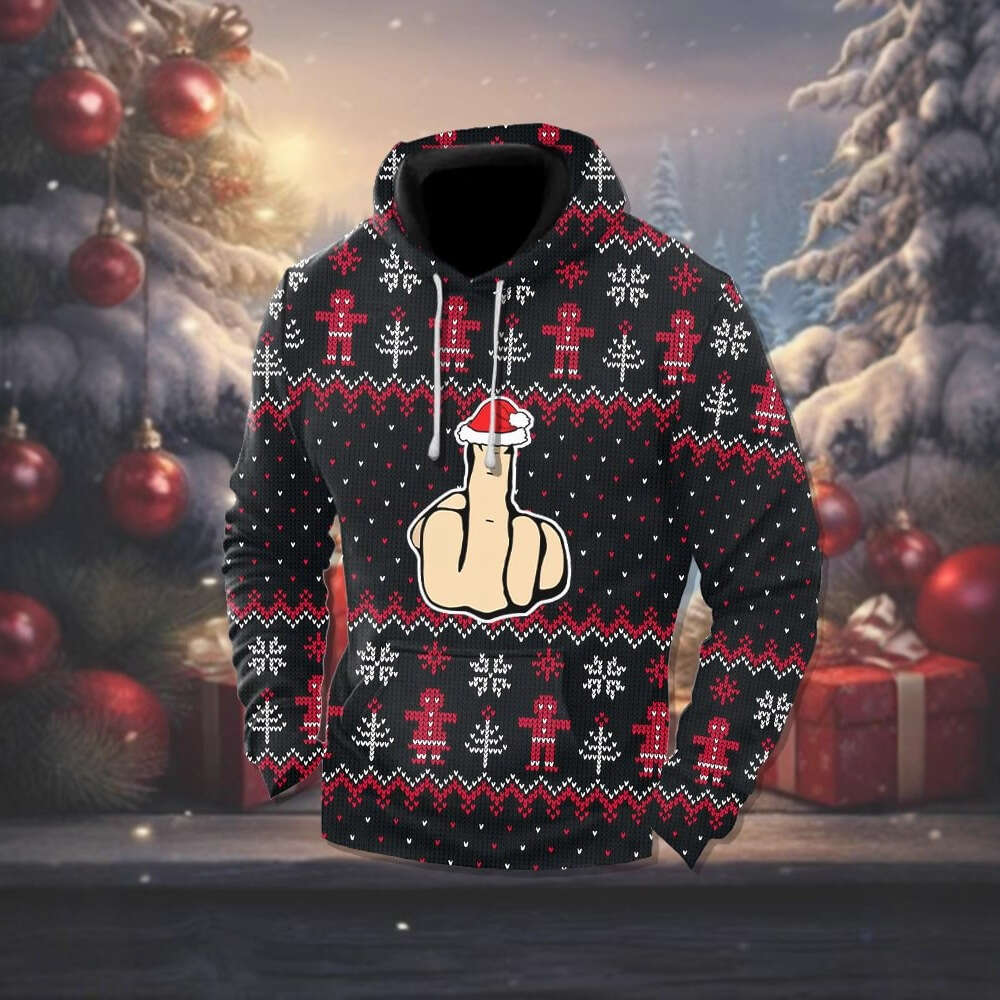 Mens Womens Christmas Elf Father Christmas Print Hoodie Casual Long Slve Sweatshirt with Pockets Winter