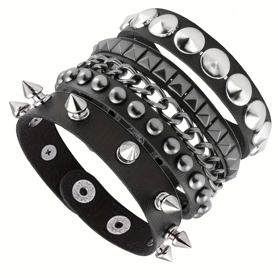 Vintage Leather Bracelets Punk Row Cuspidal Spikes Rivet Stud Wide Cuff PU Leather Punk Gothic Rock Unisex goth accessories 251028