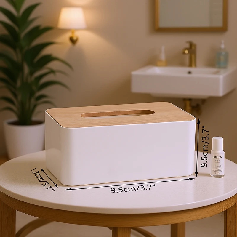 1pc Luxurious Bamboo Rectangular Tissue Box Cover Waterproof Elegant Holder For Disposable Paper Facial Tissues 251029