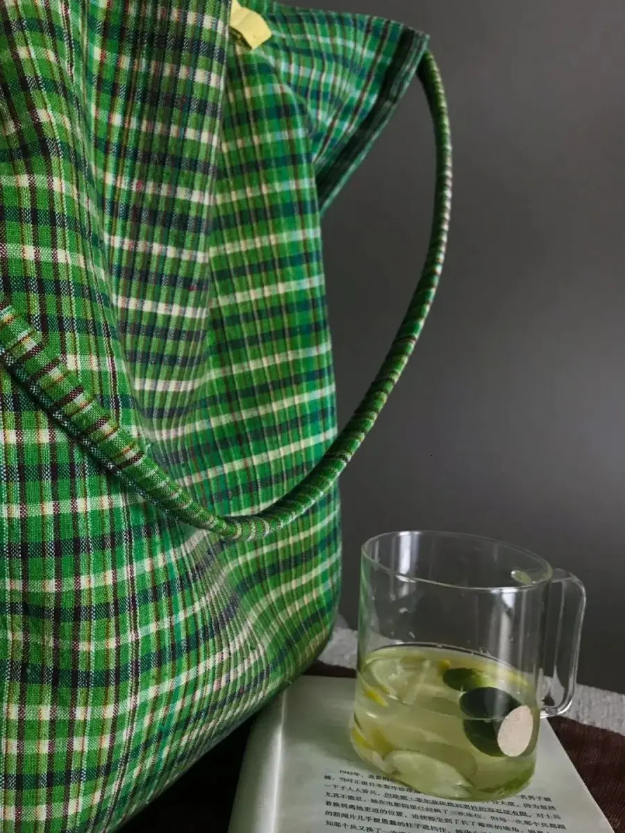 Women Tote Bag Vintage Plaid Striped Canvas HighCapacity Shoulder Bag Handbag Crossbody Office Lady Simple 251029