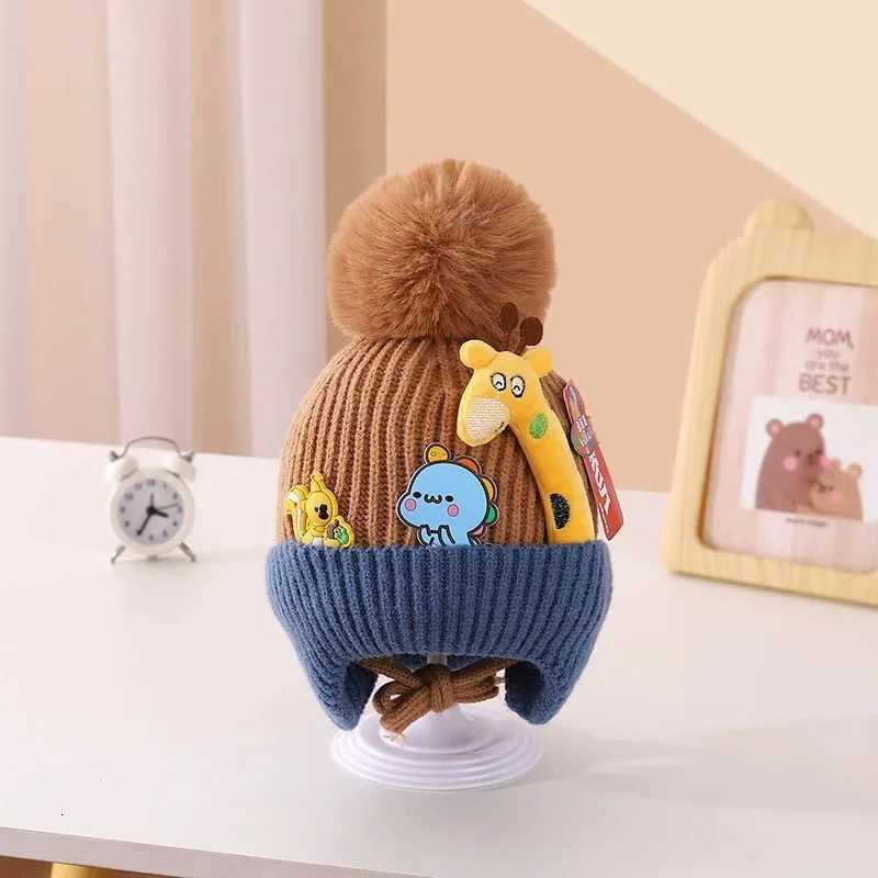 Cartoon Giraffe Baby Knitted Hat Thickened Lining Wool Hat Warm Winter Hat with Ear Protection Cold Resistant Baby Headwear251028