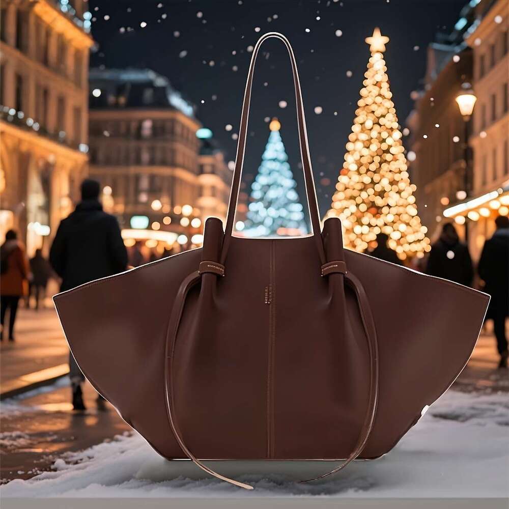 Dark Brown Suede Tote Bag Women Capacity Odorless Organizer With Decorative Tie Details, Holds Essentials, Versatile For Dinner