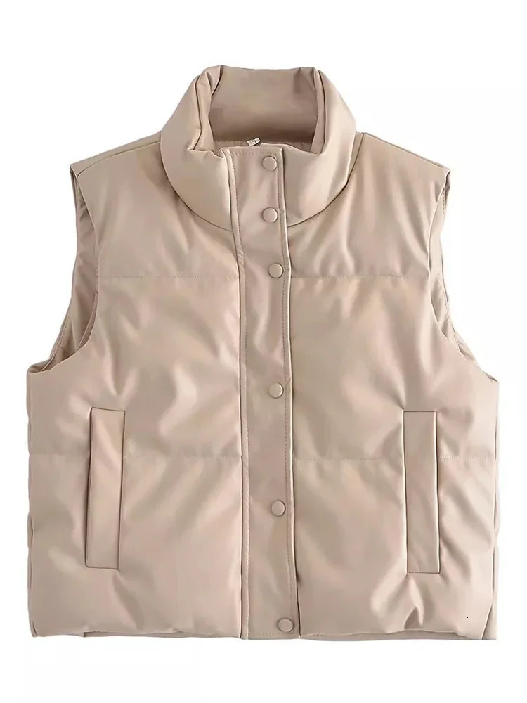 Autumn Winter PU Leather Coat Women Black Stand Collar Vests Women Fashion Zipper Elegant Short Vests Female Ladies 251029