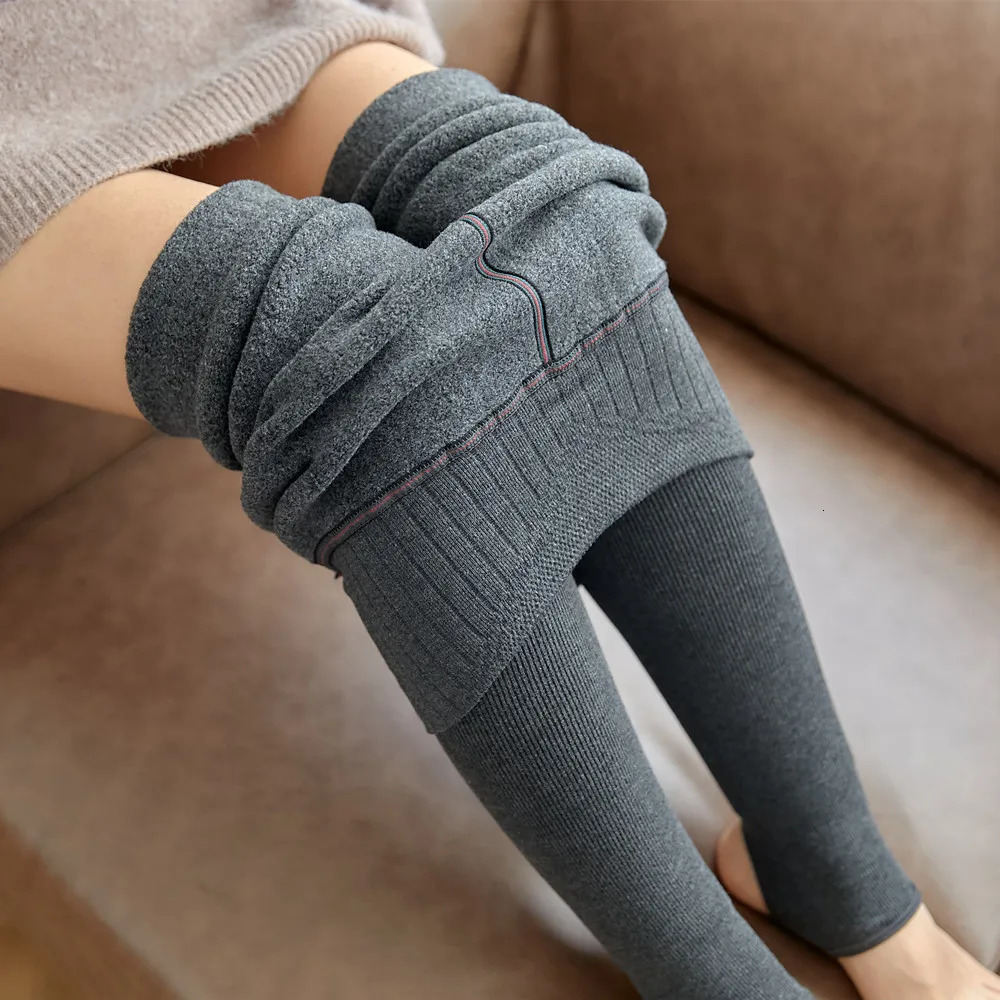 Women Leggings Autumn Winter Pants Plus velvet Thicken Pants High Waist Skinny Leggings Solid Vertical striped Women Clothing 251029