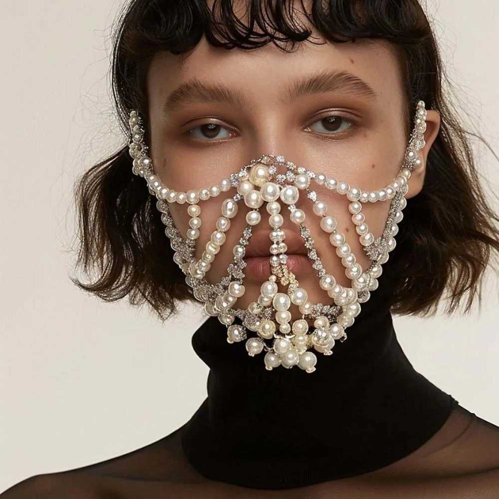 Stonefans Pearl Banquet Mask Halloween for Face Women Sexy Fashion 2024 Head Hair Jewelry Rhinestone Accessories GiftsW251029