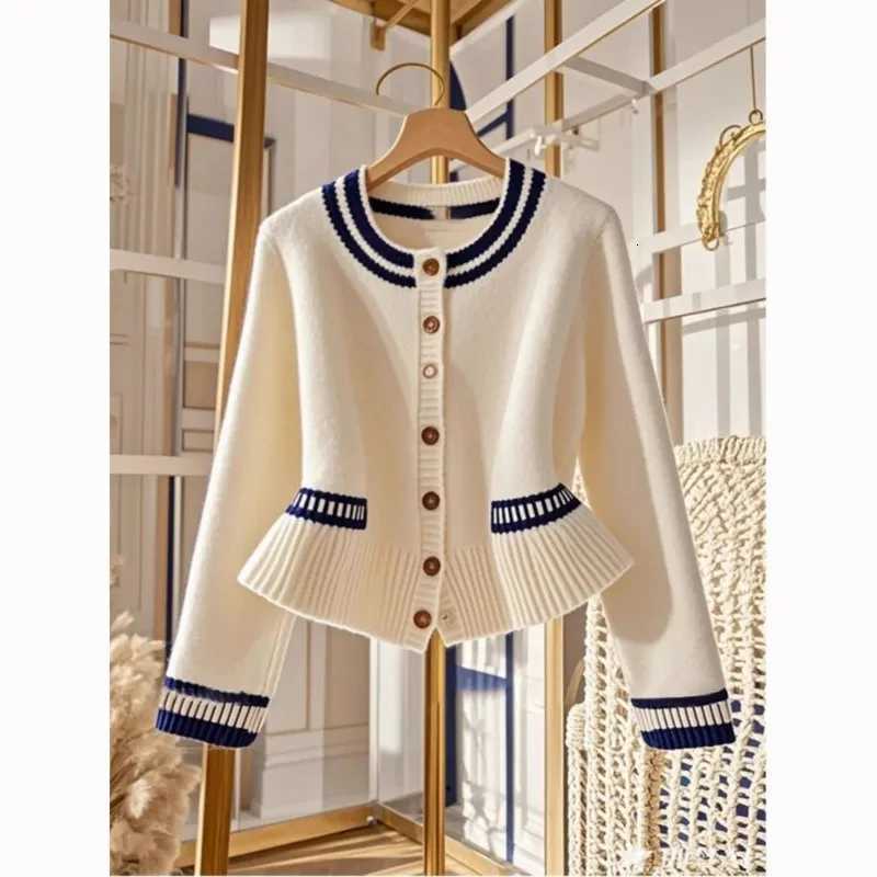 Women Clothes Spring Autumn Fashion Korean Button Color Blocking Knitting Cardigan Female Allmatch Appear Thin Sweater Coat TopT251028