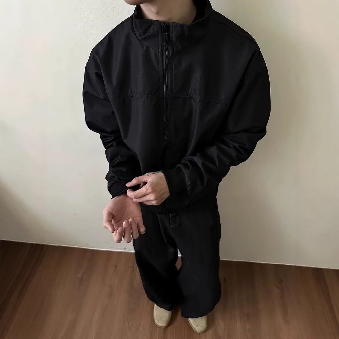American Style Jacket Stand Collar Designer Jacket Windbreaker Men Autumn Winter Solid Color Casual Loose Versatile Zipper Workwear Flight Jacket