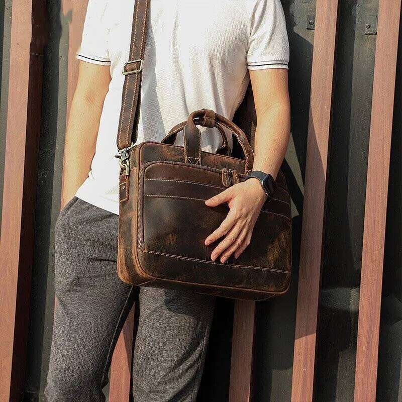 Designer Bags Crazy Horse Single Shoulder Briefcase Multifunctional Cowhide Handbag Genuine Leather Business Commuter Laptop Crossbody Bag For Hot Sel