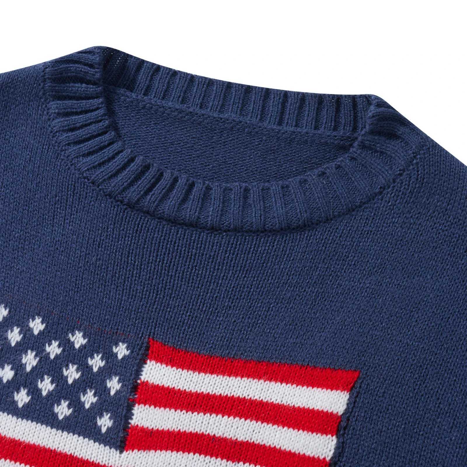 Y2K Vintage Loose Sweaters Long Sleeve Round Neck American Flag 90s Harajuku Pullovers Knitwear Winter Fall Streetwear J251029