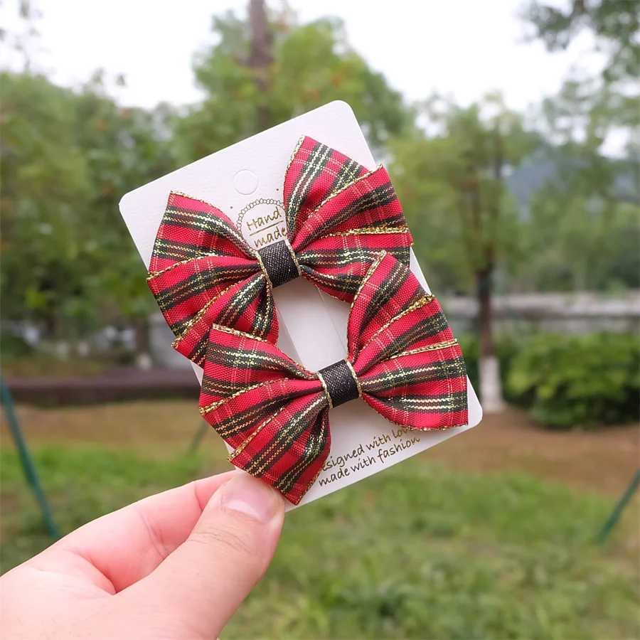 Christmas Plaid Hair Bow Clip For Girls Baby Kids Barrette Children Hair Accessories Butterfly Hairpin Fashion Headwear Top ClipW251028