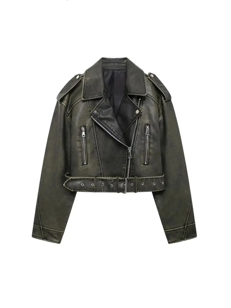 Faux Leather Moto Biker Jacket for Women Long Sleeve Coat Front Zipper Female Outerwear Chic Tops Fashion 251029