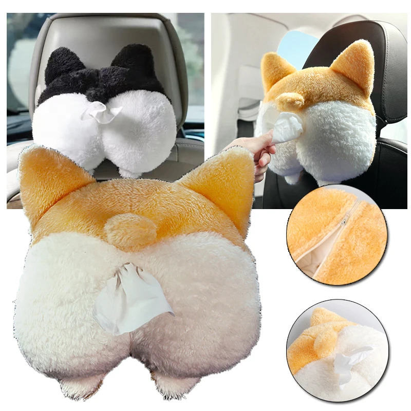 1pc Creative Corgi Car Tissue Box Soft Cartoon Paper Napkin Case Cute Animals Car Paper Boxes Lovely Tissue Holder for Car Seat 251029